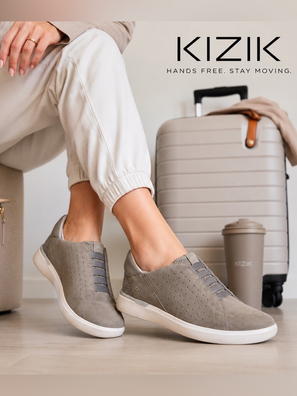 Kizik Miami Hands Free Slip On Sneakers Womens 7.5 Wide Dove‎ Gray Suede